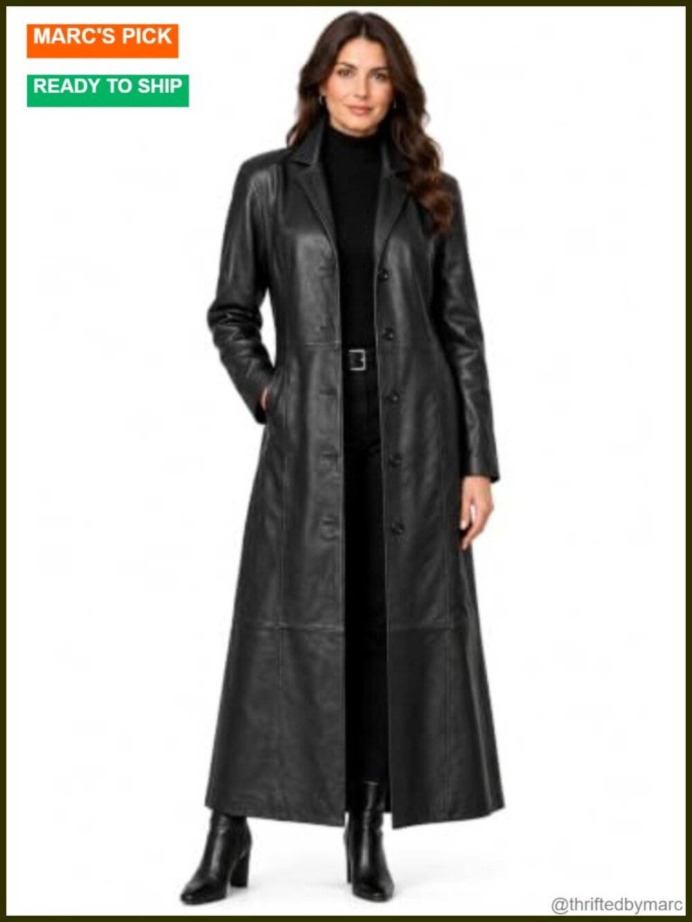 Women's Real Sheepskin Leather Long Trench Coat Below Knee Button Down